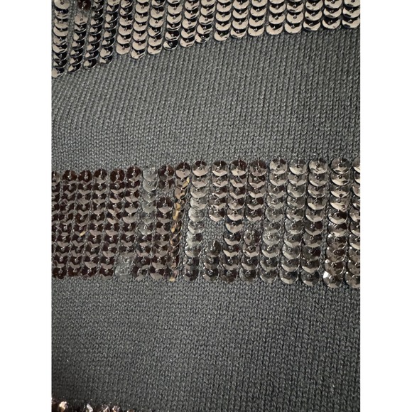 BOSTON PROPER Black Sequin Striped Zip Front Cardigan Sweater Women's Size L - Picture 4 of 10